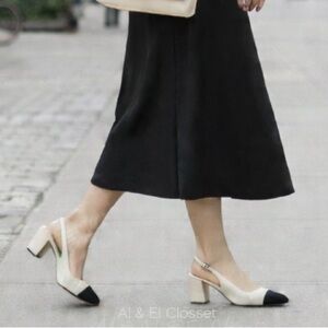 Veronica Beard Cecile Slingback 60 Ivory Croc Black Cap Toe Heels Size 8.5M NWB